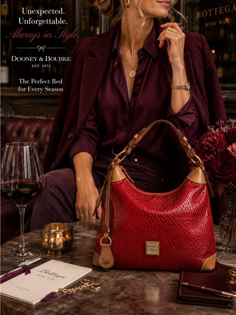 Dooney & Bourke Red & Tan Embossed Leather Shoulder Bag w/keychain - Picture 3 of 16